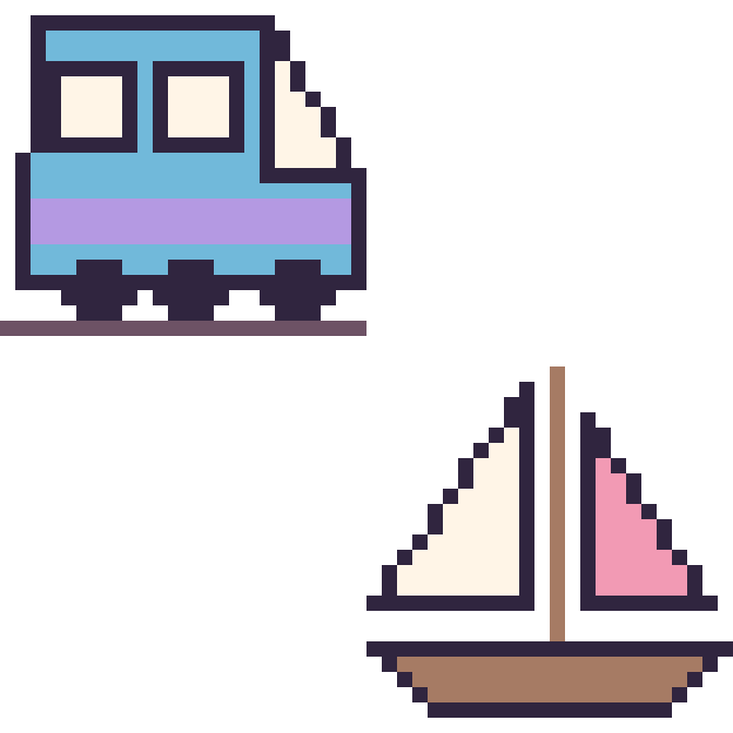 Modèle de pixel art TGV et Voilier sur une grille de 48 par 48 cases