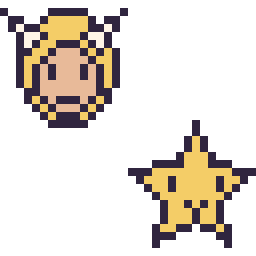 Pixel art Thor mini et Étoile kawaii 16 × 16, grille 32 × 32