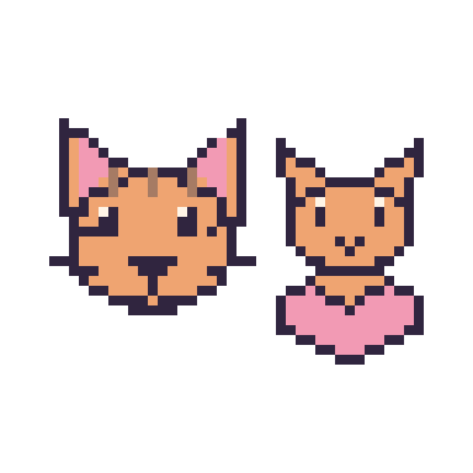 Modèle de pixel art Tigre et Chat avec un cœur sur une grille de 48 par 48 cases