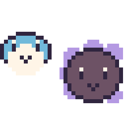 Pixel art Tiplouf mini et Fantominus mini, grille 32 × 32