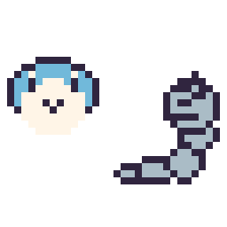 Pixel art Tiplouf mini et Onix mini, grille 32 × 32
