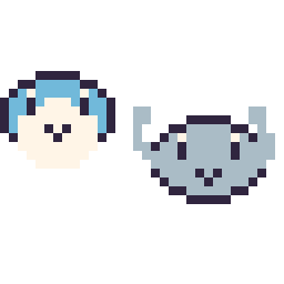 Pixel art Tiplouf mini et Racaillou mini, grille 32 × 32