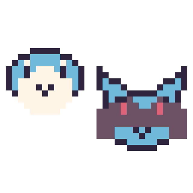 Modèle de pixel art Tiplouf mini et Riolu mini sur une grille de 32 par 32 cases