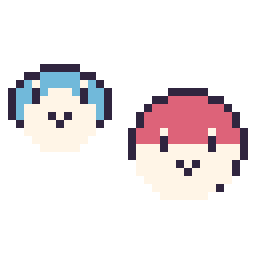 Pixel art Tiplouf mini et Voltorbe mini, grille 32 × 32