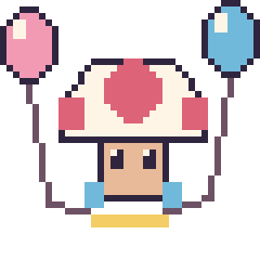 Pixel art Toad avec des ballons, grille 40 × 40