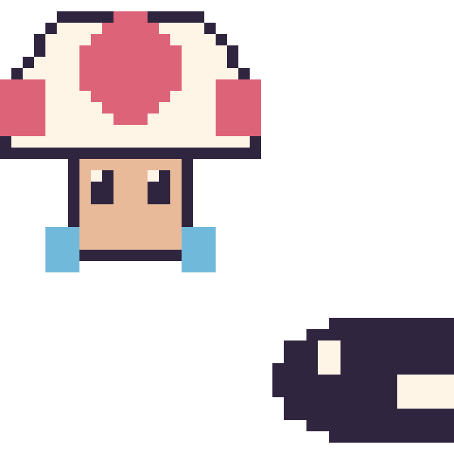 Modèle de pixel art Toad et Bill Balle mini sur une grille de 40 par 40 cases
