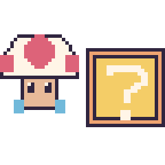 Pixel art Toad et Bloc mystère Mario, grille 48 × 48