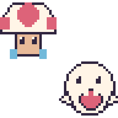 Pixel art Toad et Boo, grille 48 × 48