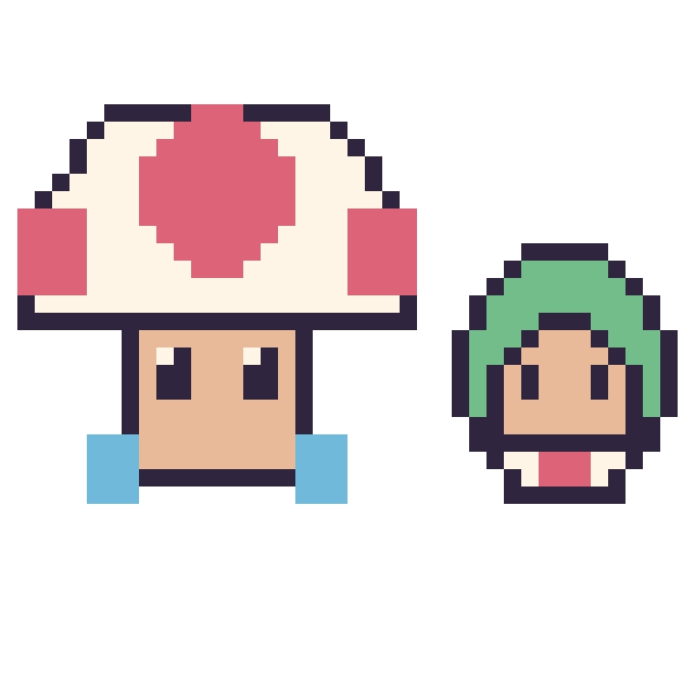 Modèle de pixel art Toad et Bowser Junior mini sur une grille de 40 par 40 cases