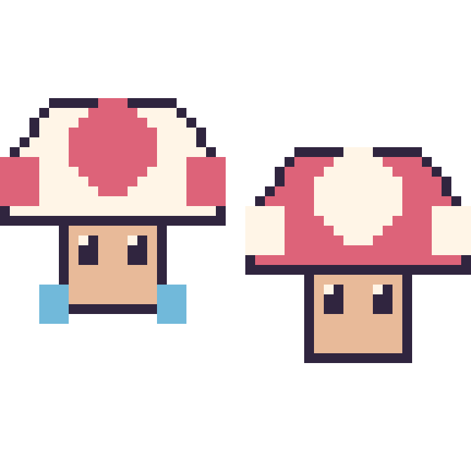 Modèle de pixel art Toad et Champignon Mario sur une grille de 48 par 48 cases