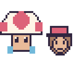 Pixel art Toad et Diddy Kong mini, grille 40 × 40