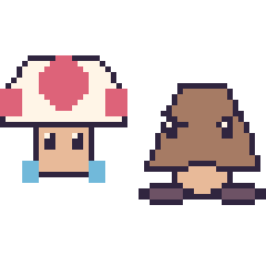 Pixel art Toad et Goomba, grille 48 × 48