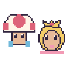 Pixel art Toad et Princesse Peach, grille 48 × 48