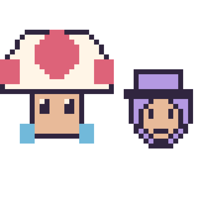 Modèle de pixel art Toad et Waluigi mini sur une grille de 40 par 40 cases