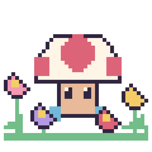 Modèle de pixel art Toad dans le jardin sur une grille de 40 par 40 cases