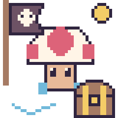 Pixel art Toad en aventure pirate, grille 40 × 40