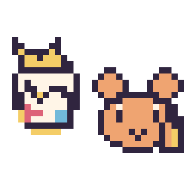 Modèle de pixel art Togepi mini et Ouisticram mini sur une grille de 32 par 32 cases