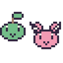 Pixel art Tortipouss mini et Écrémeuh mini, grille 32 × 32