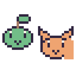Pixel art Tortipouss mini et Goupix mini, grille 32 × 32