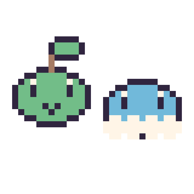 Modèle de pixel art Tortipouss mini et Grenousse mini sur une grille de 32 par 32 cases