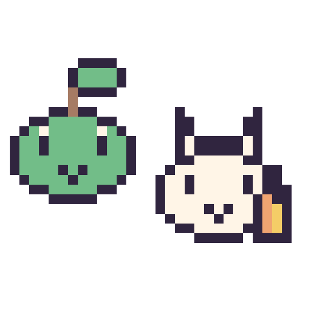 Modèle de pixel art Tortipouss mini et Ponyta mini sur une grille de 32 par 32 cases