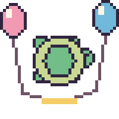 Pixel art Tortue avec des ballons, grille 40 × 40
