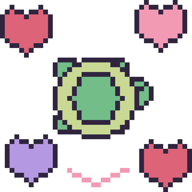 Modèle de pixel art Tortue avec des cœurs sur une grille de 40 par 40 cases