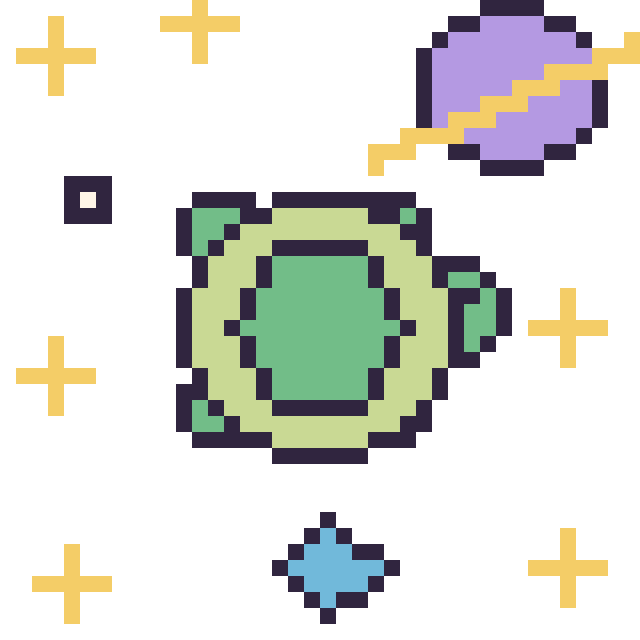 Modèle de pixel art Tortue dans l’espace sur une grille de 40 par 40 cases
