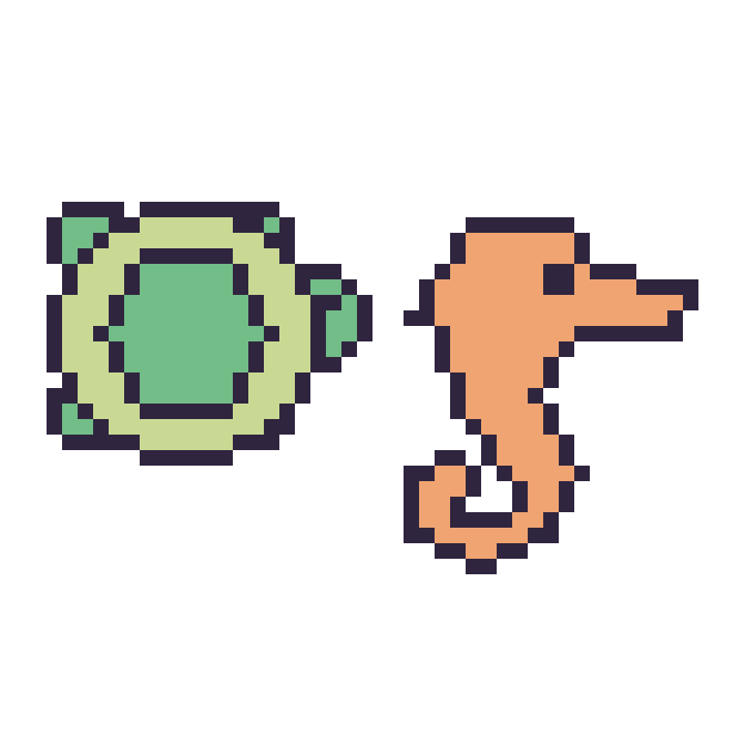 Modèle de pixel art Tortue et Hippocampe sur une grille de 48 par 48 cases
