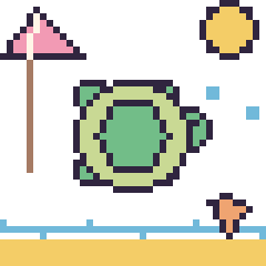 Pixel art Tortue à la plage, grille 40 × 40