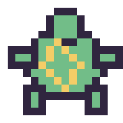 Pixel art Tortue simple 16 × 16, grille 16 × 16