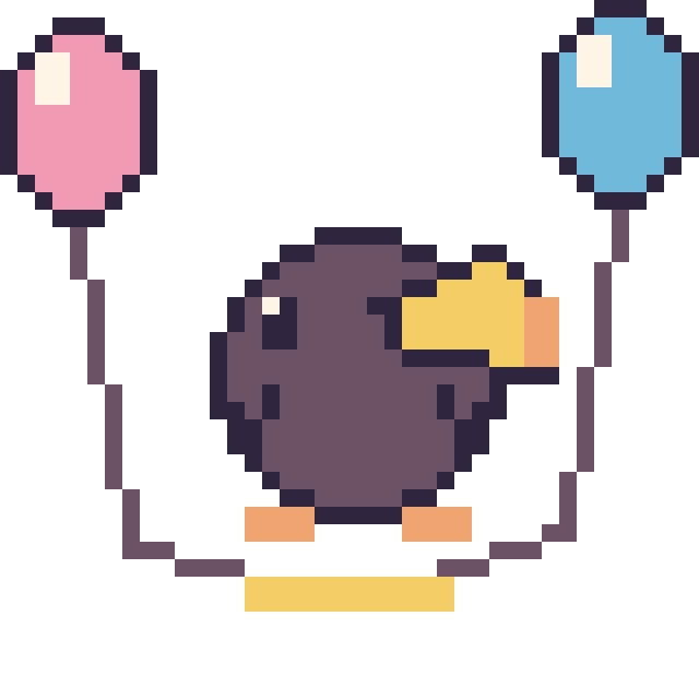 Modèle de pixel art Toucan avec des ballons sur une grille de 40 par 40 cases