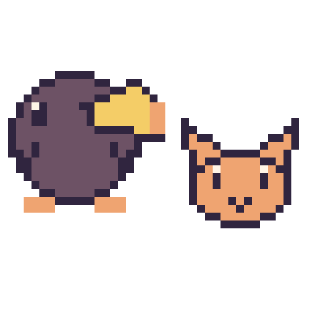 Modèle de pixel art Toucan et Chat en portrait sur une grille de 40 par 40 cases