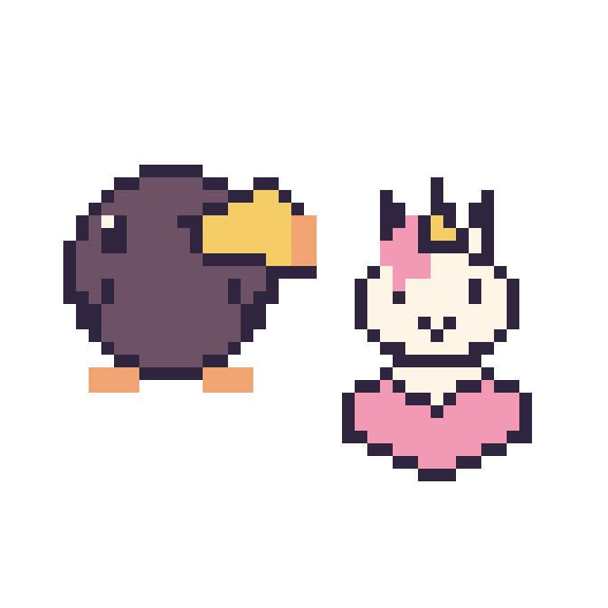 Modèle de pixel art Toucan et Licorne avec un cœur sur une grille de 48 par 48 cases