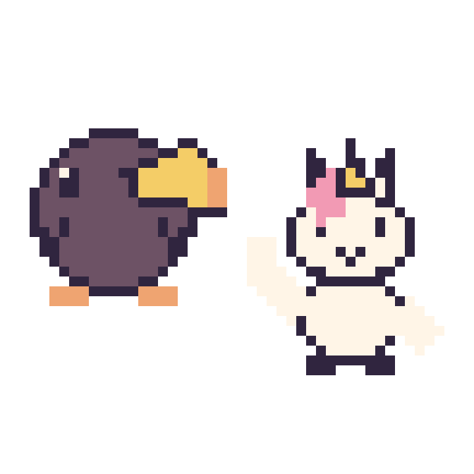 Modèle de pixel art Toucan et Licorne qui fait coucou sur une grille de 48 par 48 cases
