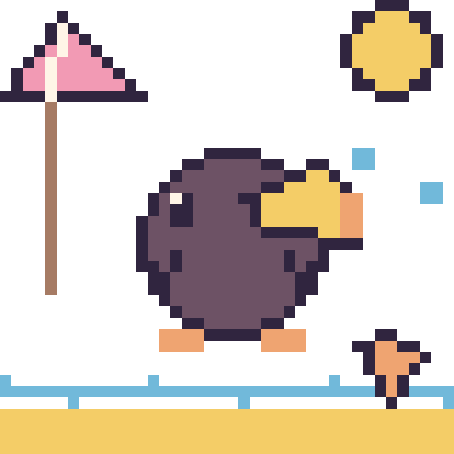 Modèle de pixel art Toucan à la plage sur une grille de 40 par 40 cases