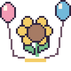 Pixel art Tournesol avec des ballons, grille 40 × 40