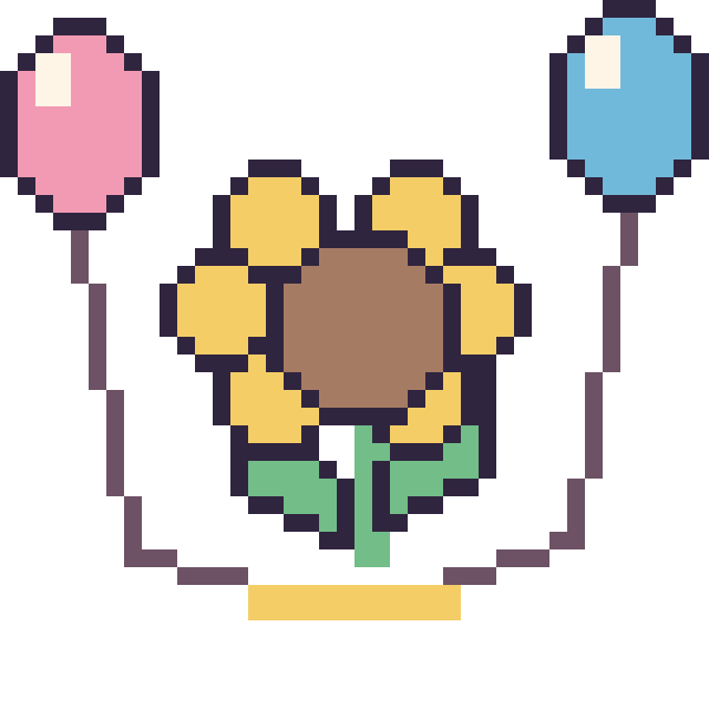 Modèle de pixel art Tournesol avec des ballons sur une grille de 40 par 40 cases