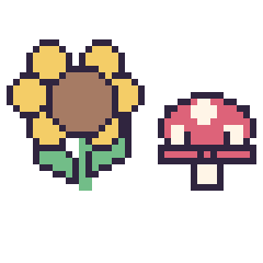 Pixel art Tournesol et Champignon kawaii 16 × 16, grille 40 × 40