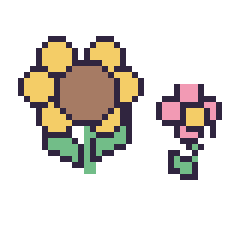 Pixel art Tournesol et Fleur kawaii 16 × 16, grille 40 × 40