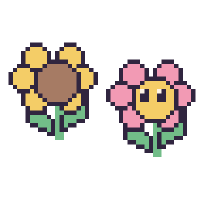 Modèle de pixel art Tournesol et Fleur kawaii sur une grille de 48 par 48 cases