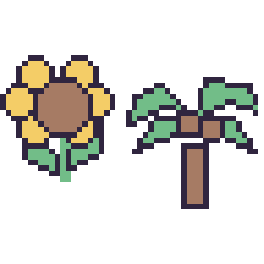 Pixel art Tournesol et Palmier, grille 48 × 48