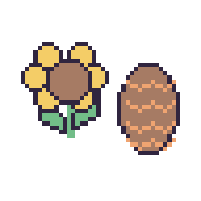 Modèle de pixel art Tournesol et Pomme de pin sur une grille de 48 par 48 cases