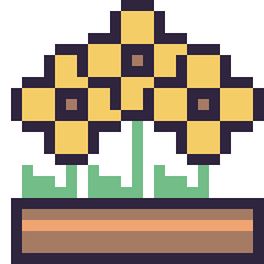 Pixel art Tournesol en jardinière, grille 24 × 24