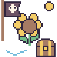 Pixel art Tournesol en aventure pirate, grille 40 × 40