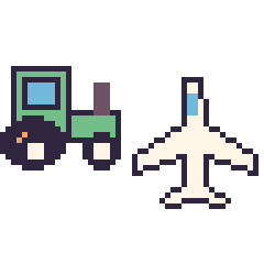 Pixel art Tracteur et Avion, grille 48 × 48