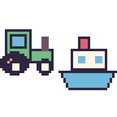 Pixel art Tracteur et Bateau, grille 48 × 48