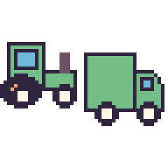 Pixel art Tracteur et Camion poubelle, grille 48 × 48