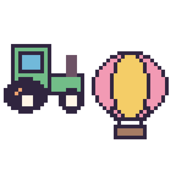 Modèle de pixel art Tracteur et Montgolfière sur une grille de 48 par 48 cases