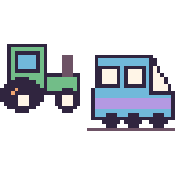 Modèle de pixel art Tracteur et TGV sur une grille de 48 par 48 cases